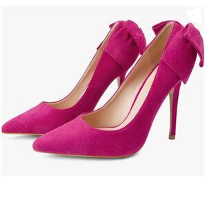FOWT Deep Pink Cute Pointed Toe Back Bowtie Pumps Sexy High Heel Proms Shoes
